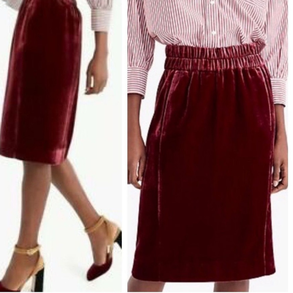 J. Crew Velvet Pencil Skirt in Deep Red